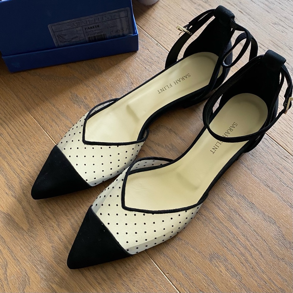Sarah Flint Parker polka dot mesh flats new in box size 40.5/US 9.5